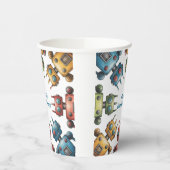 Colorful Retro Robots Boy Birthday Party Papieren Bekers (Links)