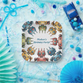 Colorful Retro Robots Boy Birthday Party Papieren Bordje (Feest)