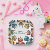 Colorful Retro Robots Boy Birthday Party Papieren Bordje (Feest)