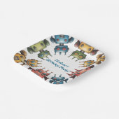 Colorful Retro Robots Boy Birthday Party Papieren Bordje (Gebogen)