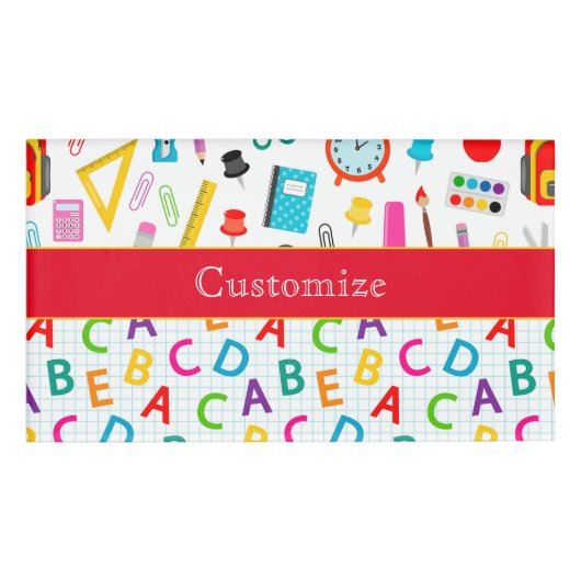 Colorful Retro School Supply Naambadge (Voorkant)