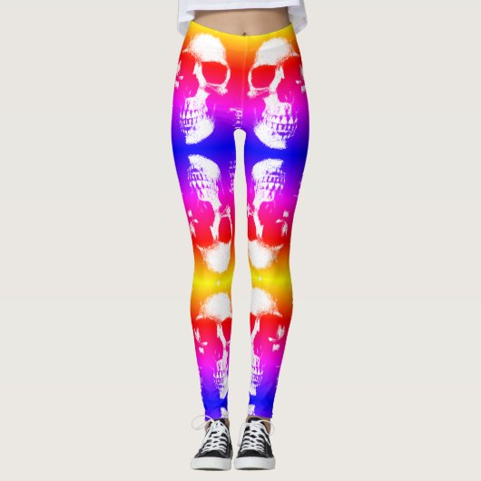 Colorful Retro Skull Decoratieve Leggings (Voorkant)
