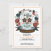 Colorful retro skull Halloween Party Invitation Kaart (Voorkant)