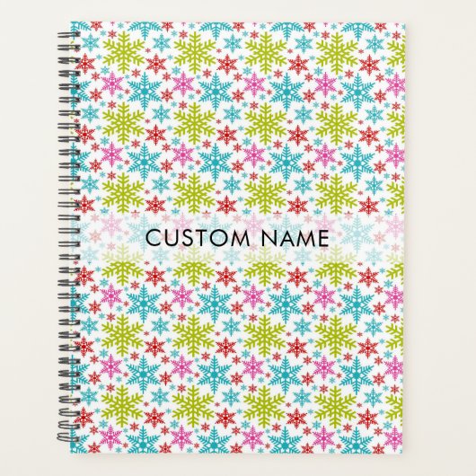 Colorful Retro Snowflakes Christmas Custom Name Planner (Voorkant)