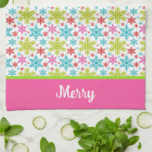 Colorful Retro Snowflakes Christmas Custom Name Theedoek (Gevouwen)