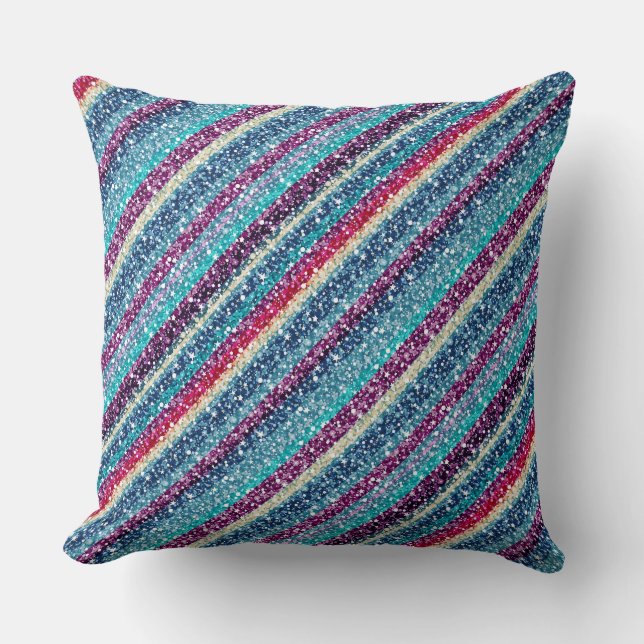 Colorful Retro Stripes Glitter Pattern 2 Blue Tint Kussen (Voorkant)