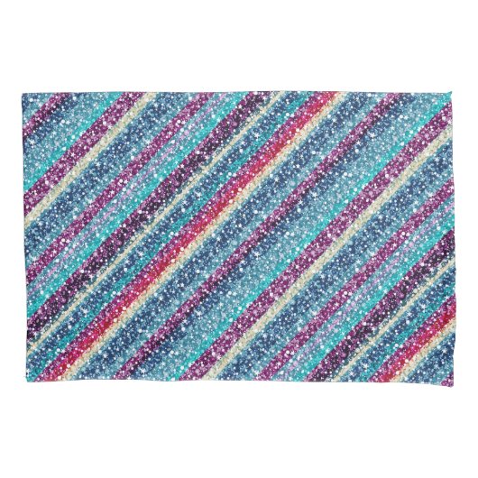 Colorful Retro Stripes Glitter Pattern 2 Blue Tint Kussensloop (Voorkant)