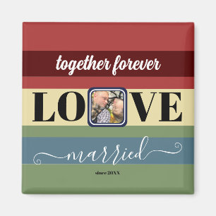 Colorful Retro Stripes Single Couple Photo Magnet