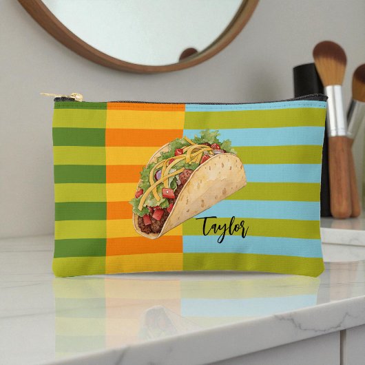 Colorful Retro Stripes Taco with Name Etui
