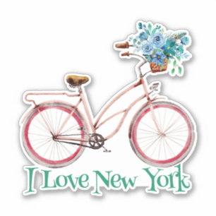 Colorful Retro Style-fiets Ik hou van New York Sticker