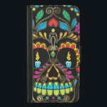 Colorful Retro Sugar Skull Glitter Accuten<br><div class="desc">Rol kleurrijke retro florale suiker schedel glitter textuur ziet er uit met goudtinen accenten met brandende kaarsen voor de ogen. Zwarte achtergrond</div>