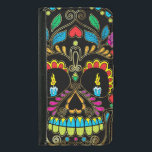 Colorful Retro Sugar Skull Glitter Accuten<br><div class="desc">Rol kleurrijke retro florale suiker schedel glitter textuur ziet er uit met goudtinen accenten met brandende kaarsen voor de ogen. Zwarte achtergrond</div>