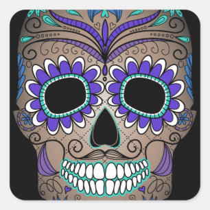 Colorful Retro Sugar Skull Vierkante Sticker