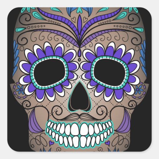 Colorful Retro Sugar Skull Vierkante Sticker (Voorkant)
