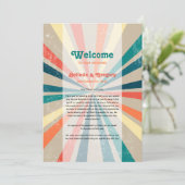 Colorful Retro Sunburst Weddenrenroute Programmakaart (Staand voorkant)