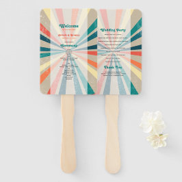 Colorful Retro Sunburst Wedding Programme Handwaaier