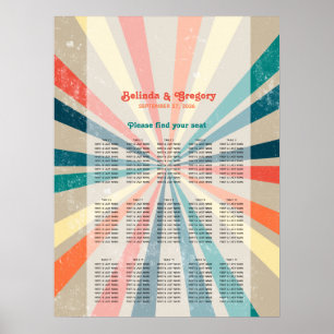 Colorful Retro Sunburst Wedding Seding Chart Poster