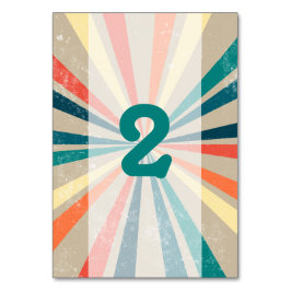 Colorful Retro Sunburst Weduwingstabel Number Kaart