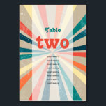 Colorful Retro Sunburst Weduwingstabel Number Kaart<br><div class="desc">Een prachtige 70's geïnspireerde kleurrijke retro-regenboogzonnige vormgeving. Een minimalistisch nummer van de trouwtafel met bruinachtige patronen en een retrokleurenpalet voor iedereen die van stripe patronen houdt, met een retro-kleurenpalet geklede design enz. Er zijn ook huwelijksuitnodigingen en andere kantoorbenodigdheden beschikbaar. Pas het aantal aan en koop elk lijstaantal individueel volgens hoeveel...</div>