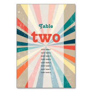 Colorful Retro Sunburst Weduwingstabel Number Kaart