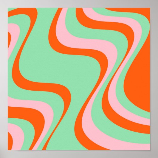 Colorful Retro Swirl Groovy Y2K Patroon Poster (Voorkant)