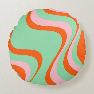 Colorful Retro Swirl Groovy Y2K Patroon Rond Kussen