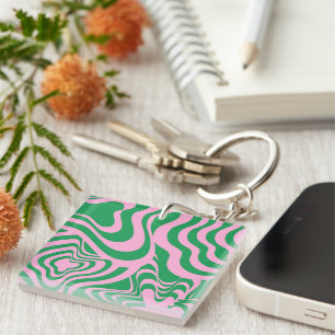 Colorful Retro Swirl Groovy Y2K Patroon Sleutelhanger