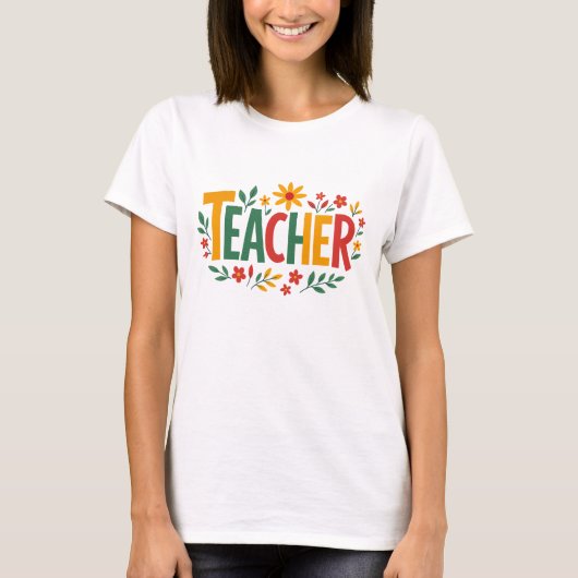 Colorful Retro Teacher Design with Whimsical Flowe T-shirt (Voorkant)