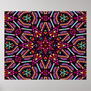 Colorful Retro Turkey Mosaic Kaleidoscoop Patroon Poster
