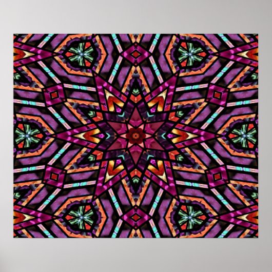 Colorful Retro Turkey Mosaic Kaleidoscoop Patroon Poster (Voorkant)
