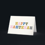 Colorful Retro Typography Hanukkah Feestdagen Kaart<br><div class="desc">Cute en kleurrijke Hanukkah-groet met leuke retro-typografie. Pas de binnenkant aan met uw favoriete groet!</div>