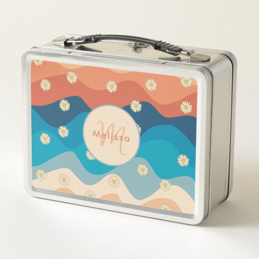 Colorful Retro Waves & Daisies Patroonmonogram (Achterkant)