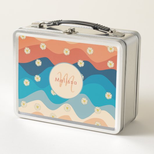 Colorful Retro Waves & Daisies Patroonmonogram (Voorkant)