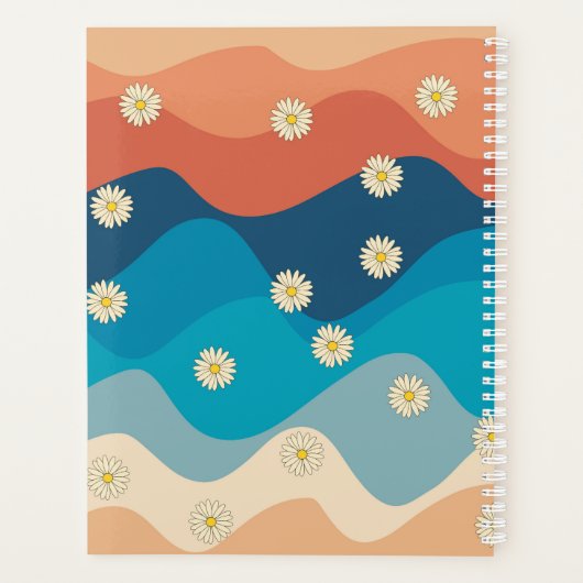 Colorful Retro Waves & Daisies Patroonmonogram Planner (Achterkant)