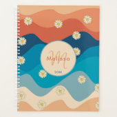 Colorful Retro Waves & Daisies Patroonmonogram Planner (Voorkant)