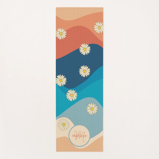 Colorful Retro Waves & Daisies Patroonmonogram Yogamat (Voorkant)