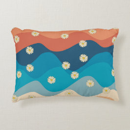 Colorful Retro Waves & Daisies Pattern Accent Kussen