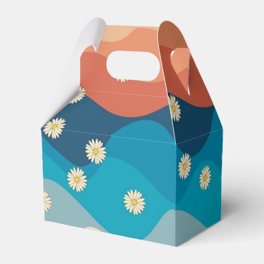 Colorful Retro Waves & Daisies Pattern Bedankdoosjes (Achterkant)