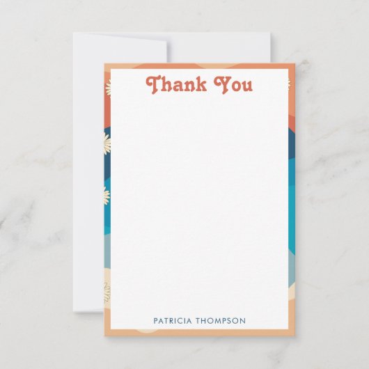 Colorful Retro Waves & Daisies Pattern Bedankkaart (Voorkant)