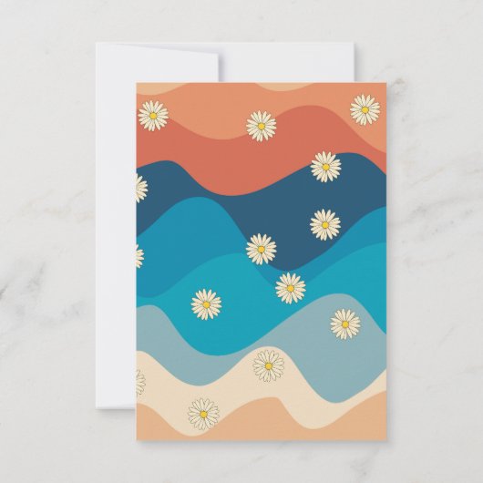 Colorful Retro Waves & Daisies Pattern Bedankkaart (Achterkant)