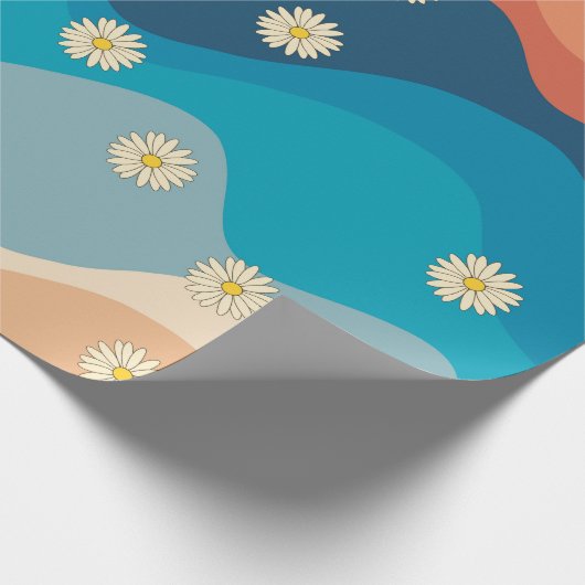 Colorful Retro Waves & Daisies Pattern Cadeaupapier (Hoek)