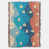 Colorful Retro Waves & Daisies Pattern Deken (Voorkant Verticaal)