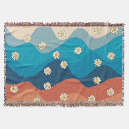 Colorful Retro Waves & Daisies Pattern Deken (Voorkant)