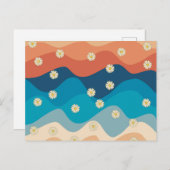 Colorful Retro Waves & Daisies Pattern Feestdagenkaart (Voorkant / Achterkant)