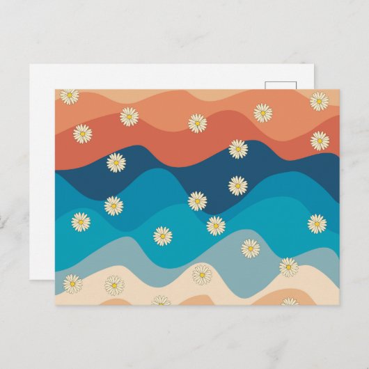 Colorful Retro Waves & Daisies Pattern Feestdagenkaart (Voorkant / Achterkant)