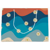 Colorful Retro Waves & Daisies Pattern Groot Cadeauzakje (Voorkant)