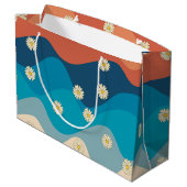 Colorful Retro Waves & Daisies Pattern Groot Cadeauzakje (Achterkant Gekanteld)