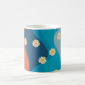 Colorful Retro Waves & Daisies Pattern Koffiemok (Center)