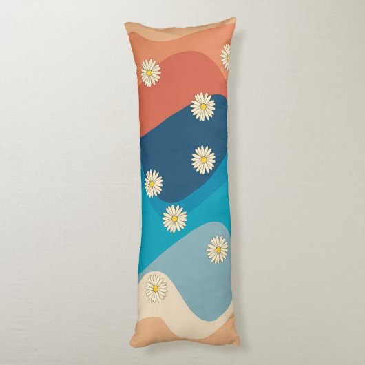 Colorful Retro Waves & Daisies Pattern Lichaamskussen (Achterkant (Verticaal))