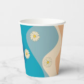 Colorful Retro Waves & Daisies Pattern Papieren Bekers (Achterkant)
